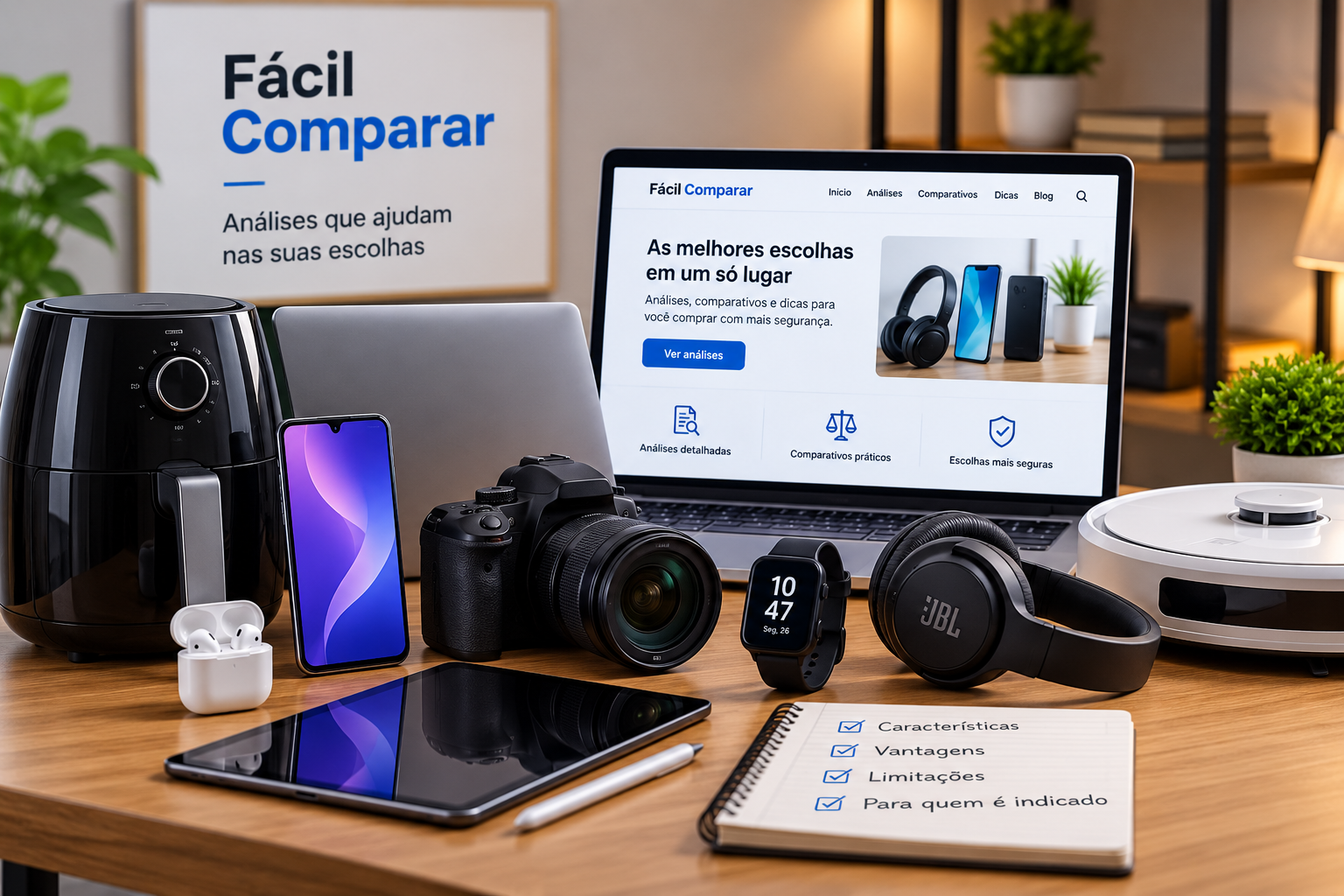 Produtos de tecnologia e eletrodomésticos para análise