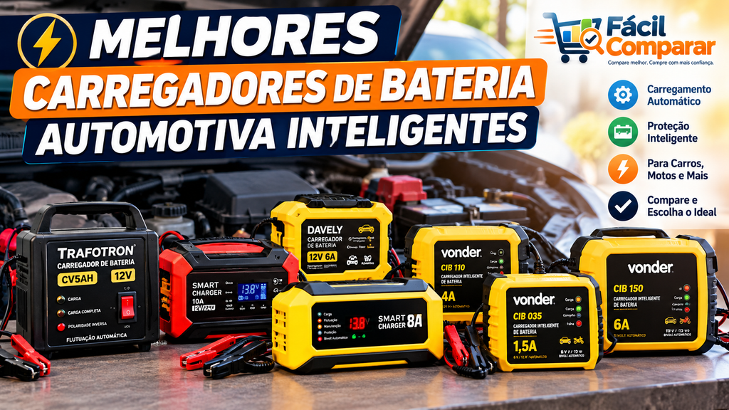 Melhores carregadores de bateria automotiva inteligentes com modelos Trafotron, Smart Charger, Davely e Vonder