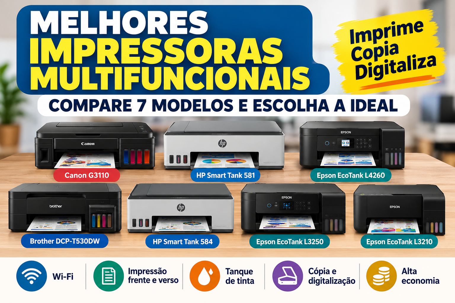 Melhores impressoras multifuncionais: comparativo de 7 modelos Epson, Canon, HP e Brother
