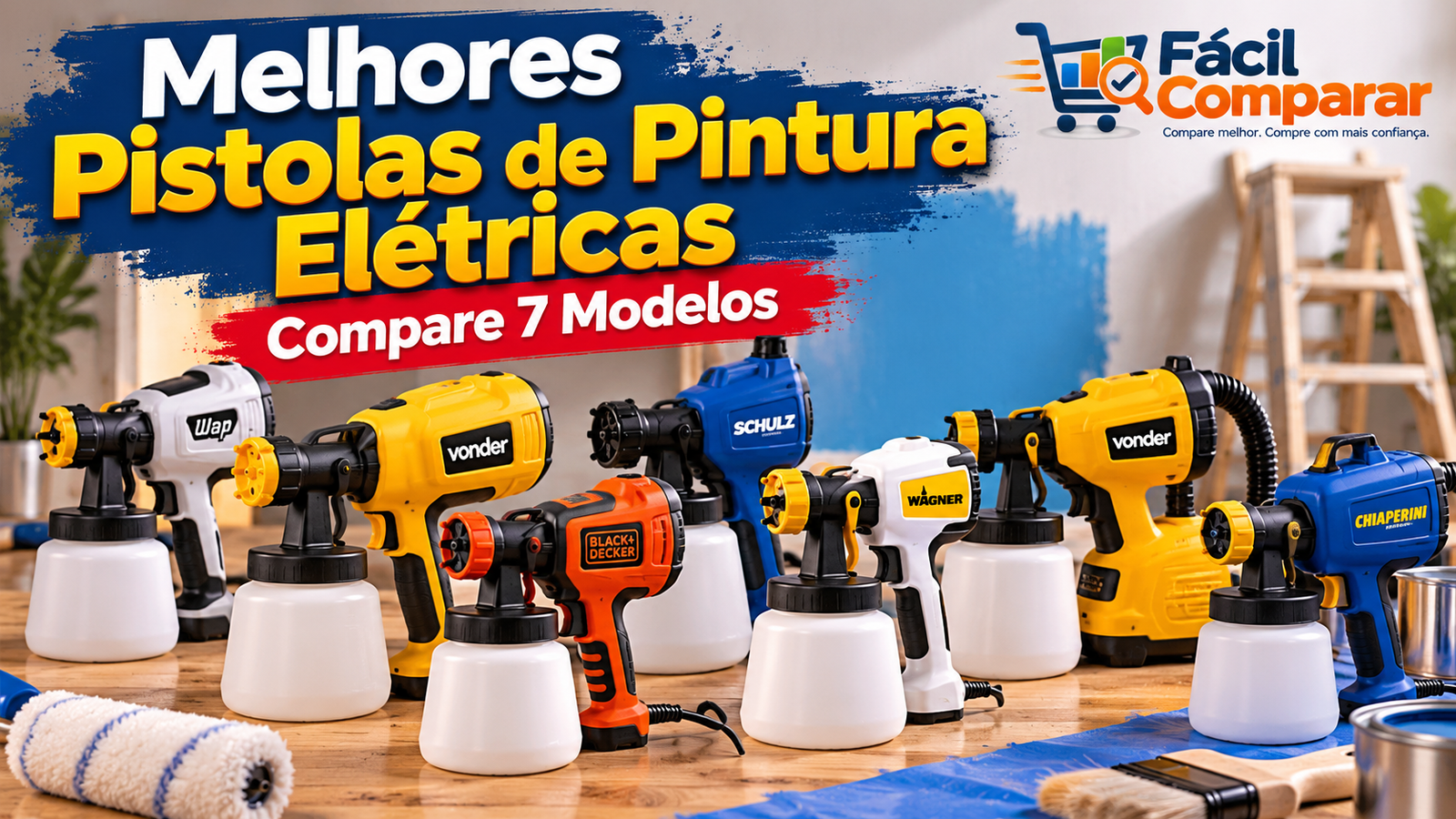 Melhores pistolas de pintura elétricas em comparativo de 7 modelos com logo do Fácil Comparar.